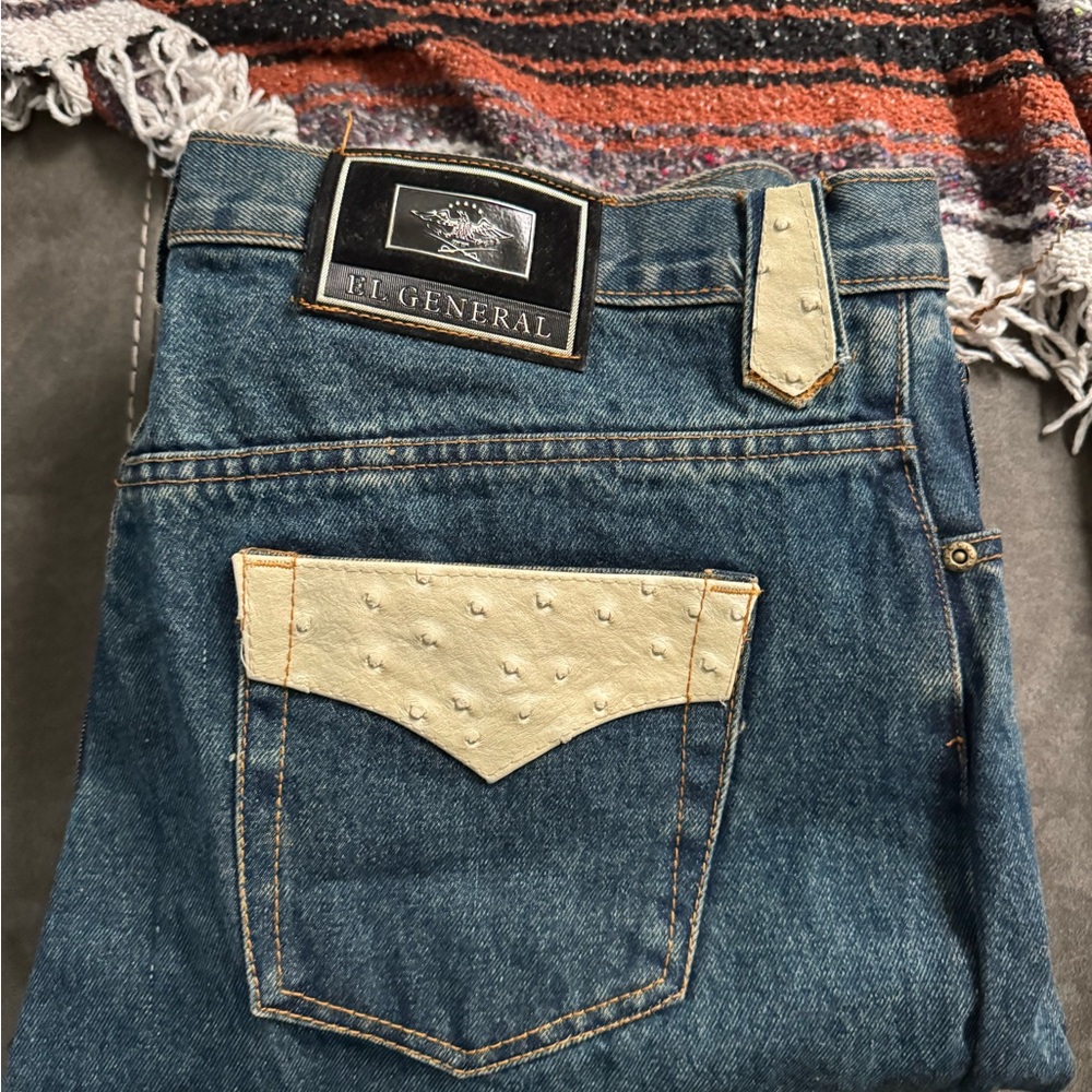 El General Cream and Blue Jeans with Classic Stitching